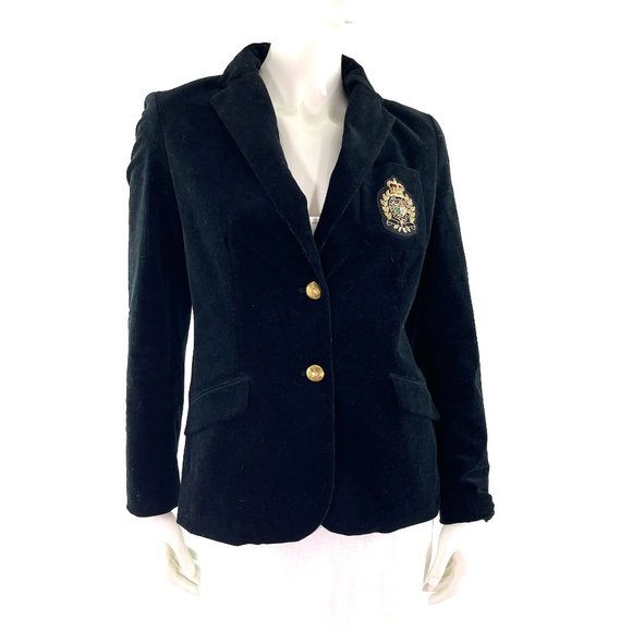 Lauren by Ralph Lauren Black Patch Bullion Crown Crest Corduroy Blazer Jacket 4 - Picture 1 of 8